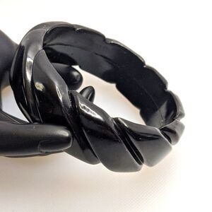 Chunky Black Plastic Bangle Bracelet - 1980s 90s